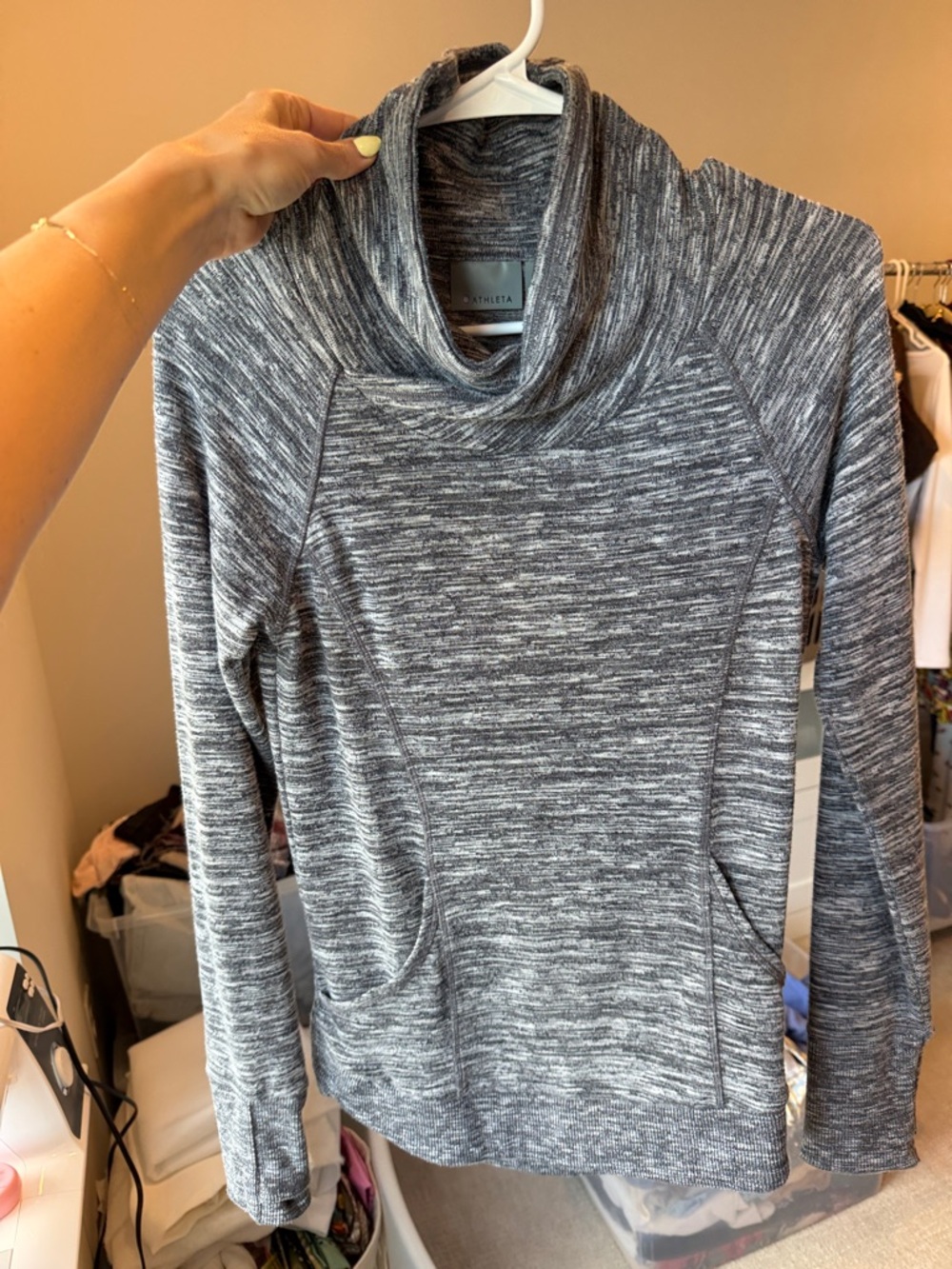 Athleta Gray Marled Cowl Neck Pullover